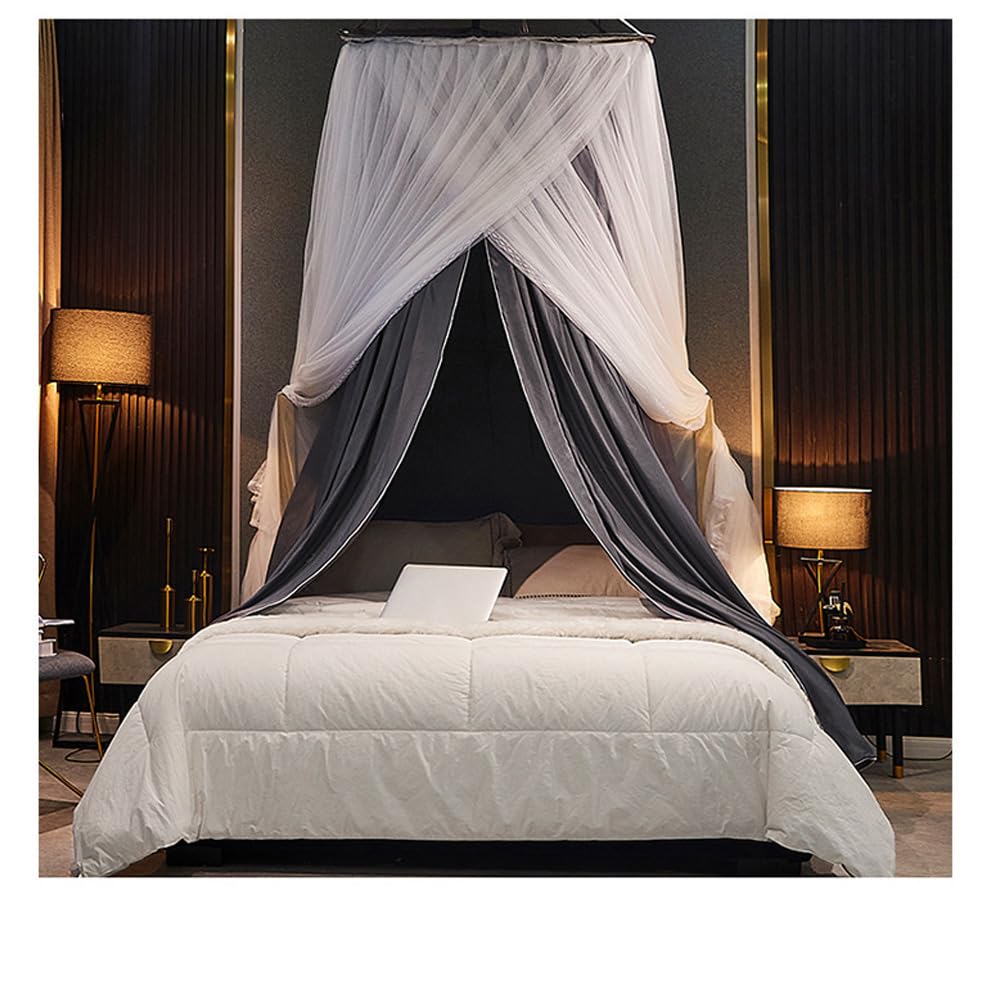 Vilemoon Bed Canopy for Girls & Adults, Round Dome Lace Princess Canopies Netting, Elegant Double Layer Bed Canopy Drapes for Decoration, Playing,Reading,Sleepping (Gray)