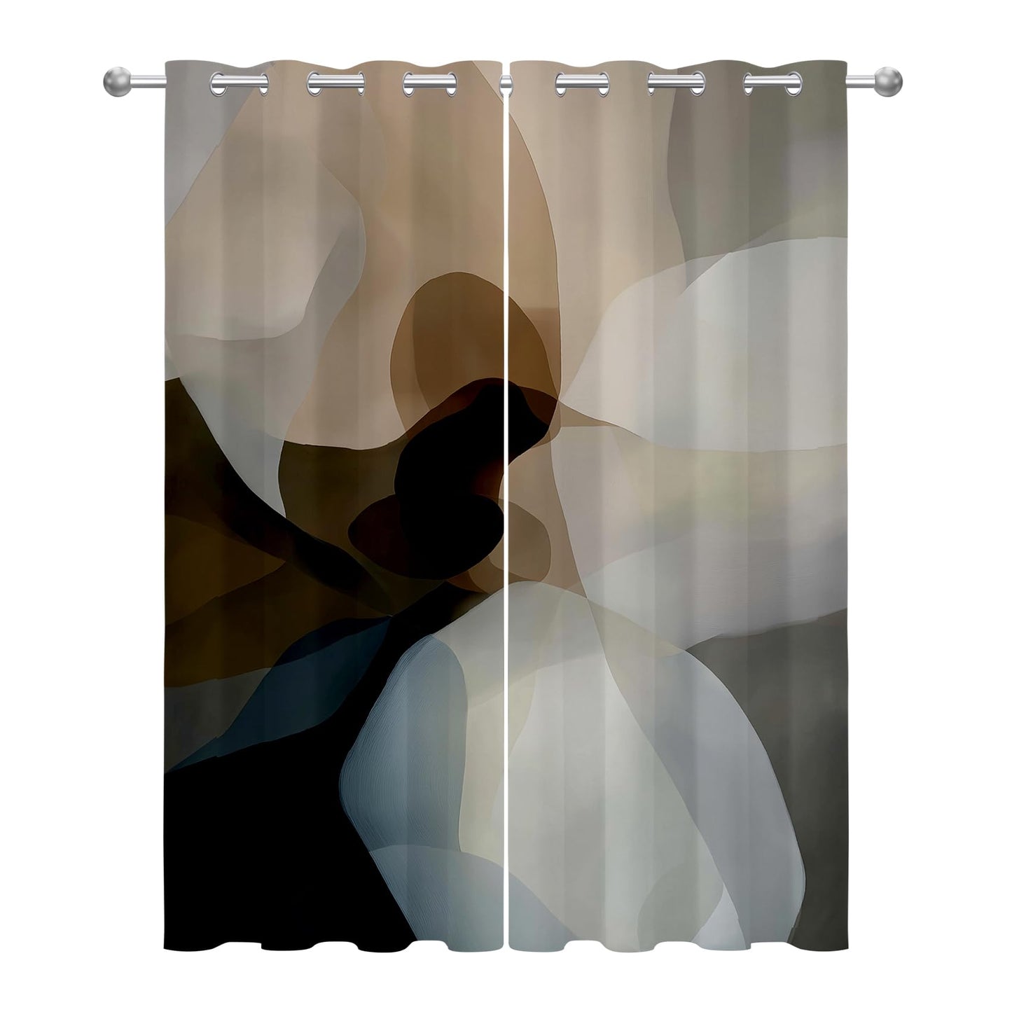 Solvivae Brown Grey Blackout Curtains for Bedroom Living Room, Abstract Modern Rustic Patterned Window Treatments, Room Darkening Thermal Insulated Grommet Drapes, 84 Inch Curtains 2 Panel Set