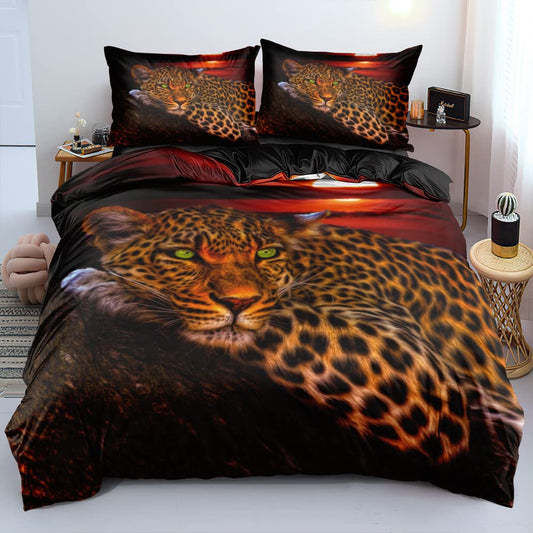 Holiyjog Cheetah Print Bedding Leopard Quilt Cover Sets Brown Linens Bed Pillow Shams King Size Animal Home Textile (King, 002)