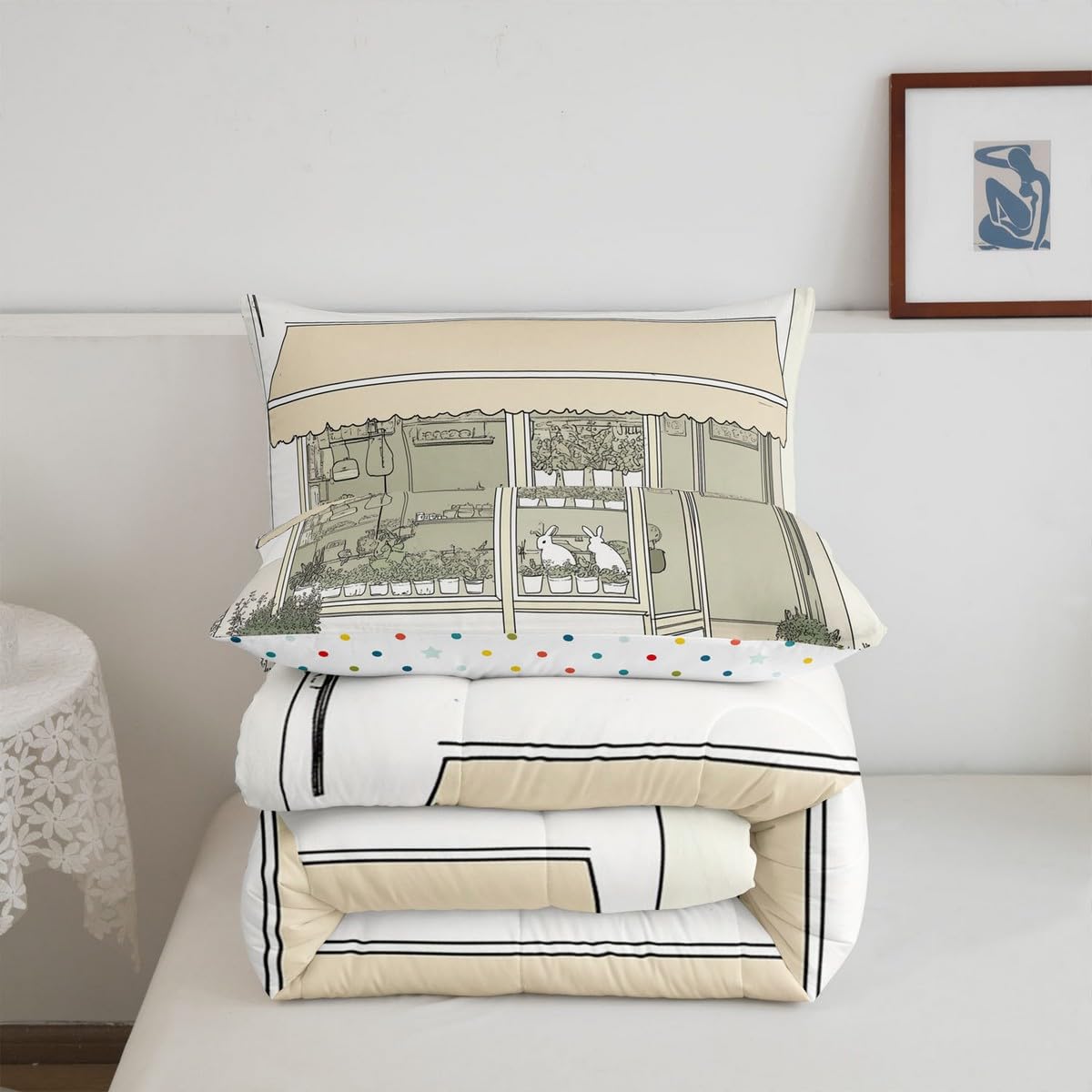 jejeloiu Cute Anime Bedding Set 2Pcs Twin Size Kids Rabbit Japanese Street Comforter Set for Boys Girls Bunny Duvet Quilt Soft Lightweight,Microfiber