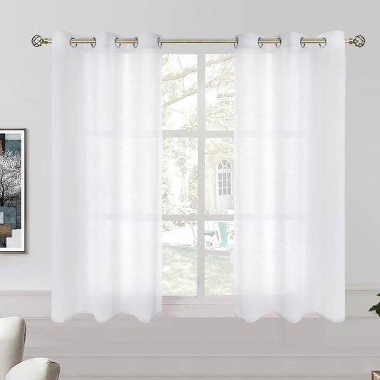 BGment White Sheer Curtains 40 Inch Length for Short Cafe, Grommet Light Filtering Casual Windows Textured Privacy Curtains for Bedroom/Living Room, 2 Panels (Each 38 x 40 Inch, White)