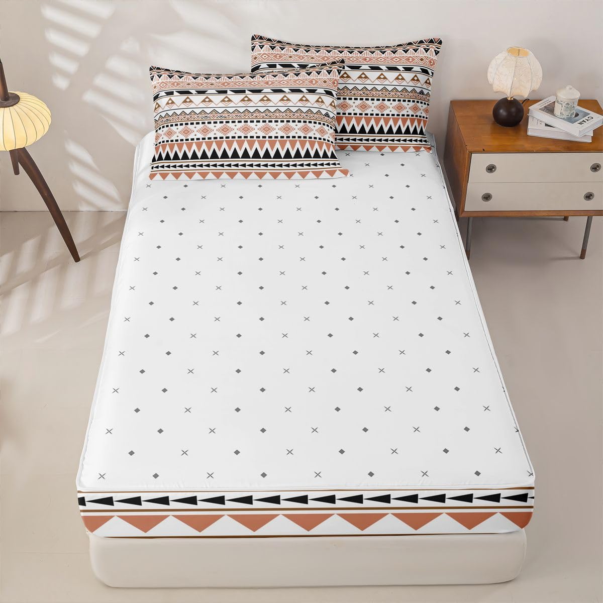 Western Zipper Bedding Set Queen Zip Up Bedding Ethnic Tribal Arrow Comforter Set Vintage Exotic Geometric Triangle Bed in a Bag African Indian Tribal Sriped Rhombus Bed Set with Comforter and Sheets