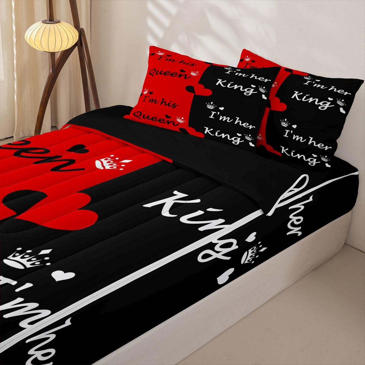 Erosebridal Crown Zippered Bedding Set Twin Romantic Comforter Set Queen King Bed in a Bag Couple Gifts Zipper Quilt Fitted Sheet,2 Pillowcases