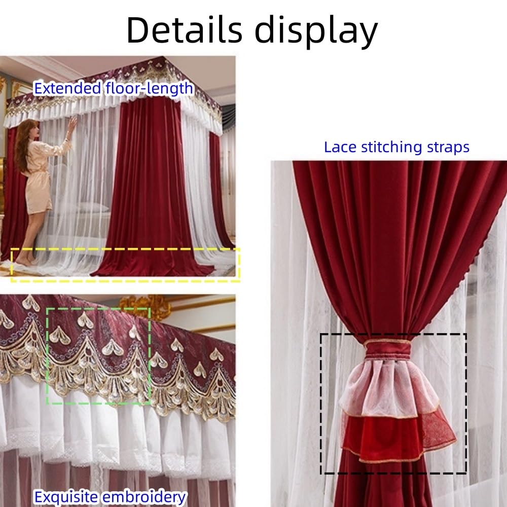 Koenqxoa Encrypted Gauze Curtain Bed Curtain, Double Crossbar Supported Floor-Standing Canopy Bed Curtain, Large-Size Suitable For Bedroom, Green, 70.8" W X 78.7" L