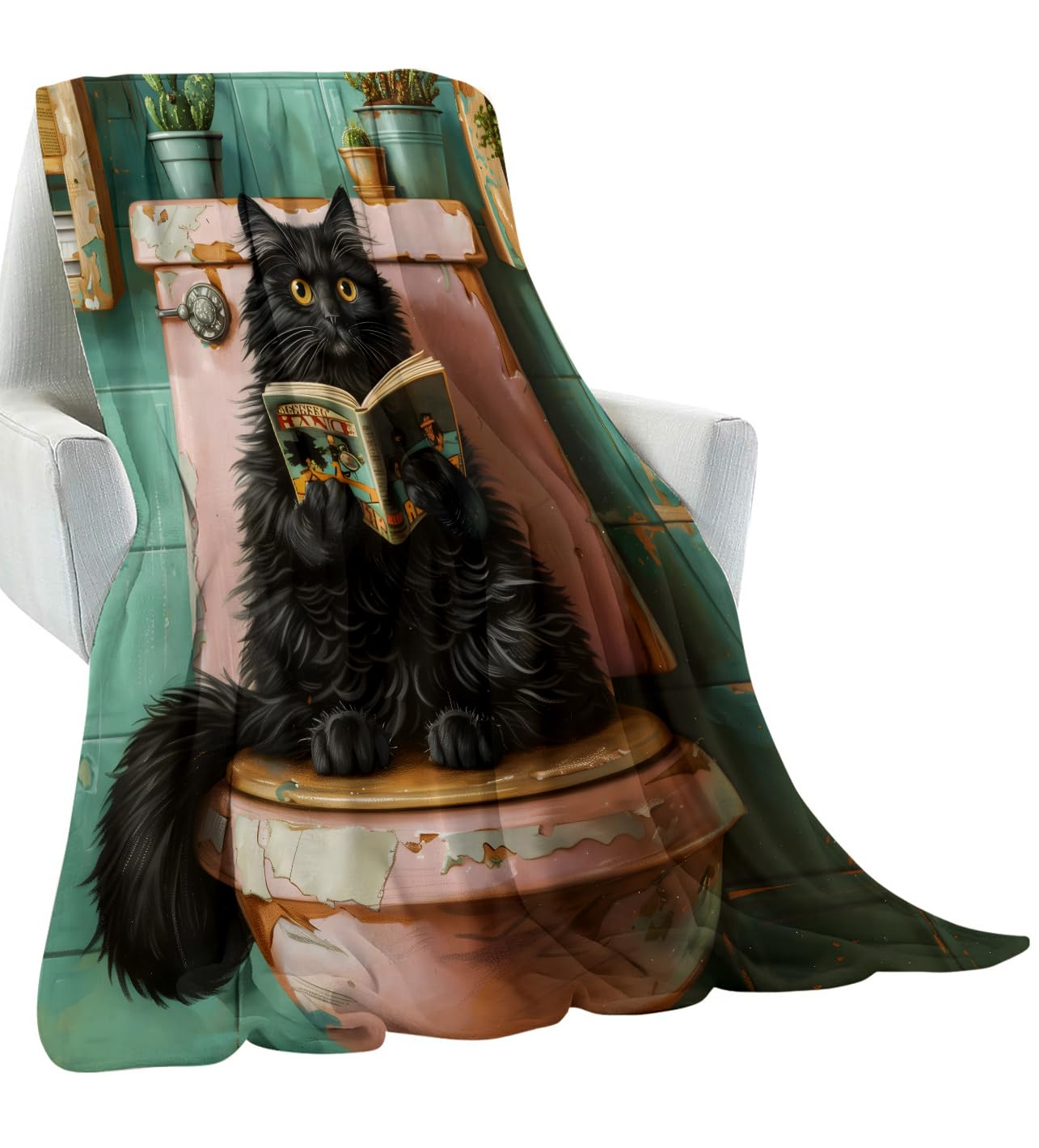 amepay Funny Cat Blanket,Humorous Kitten Reading Book Throw Blankets Cozy Lightweight Flannel Throws 50×60 for Sofa Bed,All Season Home Decor for Living Room Bedroom, Gifts for Kitty Lovers Teens