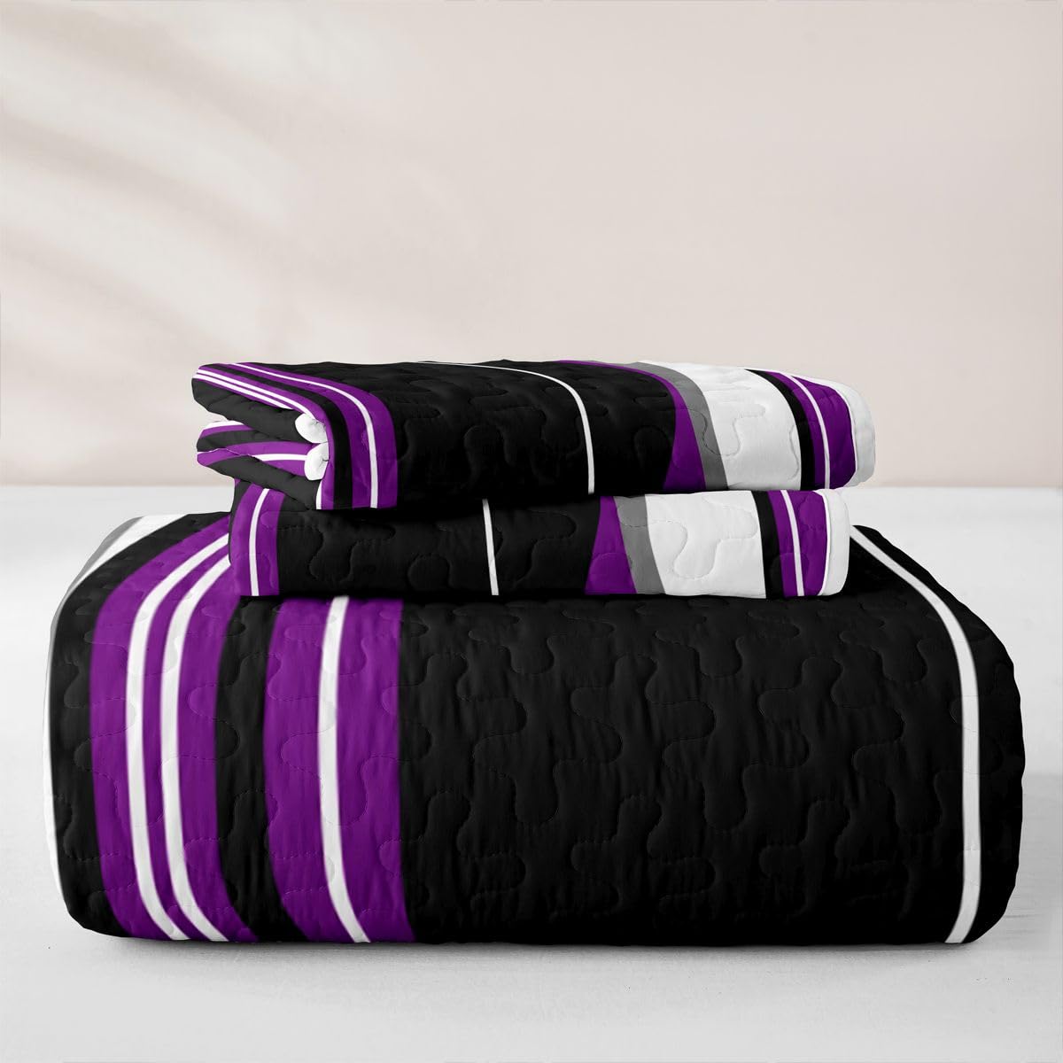 Erosebridal Purple Black Abstract Quilt Twin Grey Modern Striped Quilt Set Geometric Stripes Lines Coverlet with 1 Pillowcase Contemporary Art Boho Quilted Bedspread