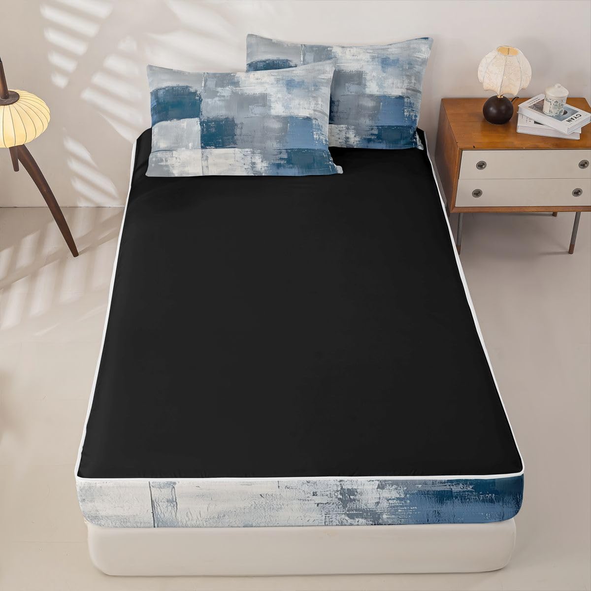 jejeloiu Blue Grey Abstract Comforter Set Twin Size Zipper Bedding Set for Girls Boys Modern Art Comforter with Fitted Sheet, Pillowcases Luxury Zipper Bedding Soft Breathable Bed in a Bag