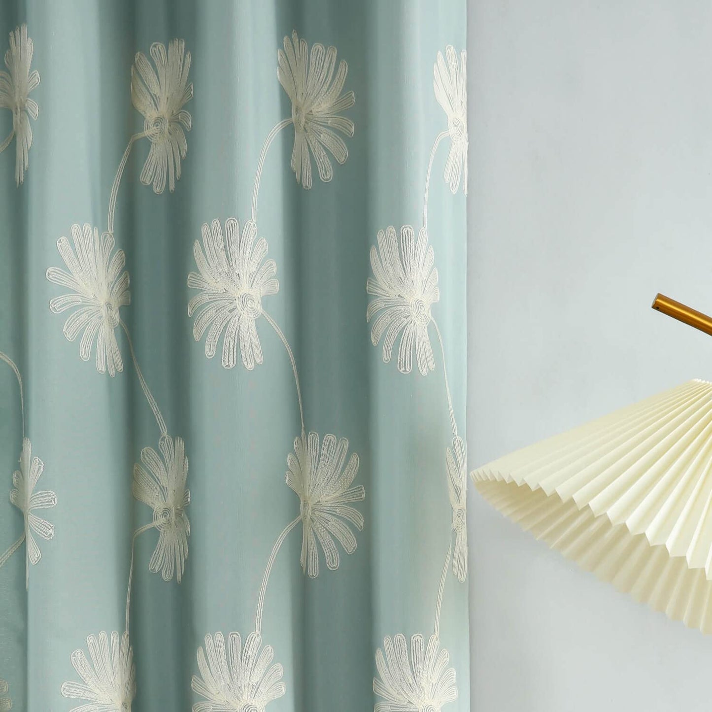 VOGOL Floral Embroidered Grommet Curtains, 52 x 84, 2 Panels, Blue