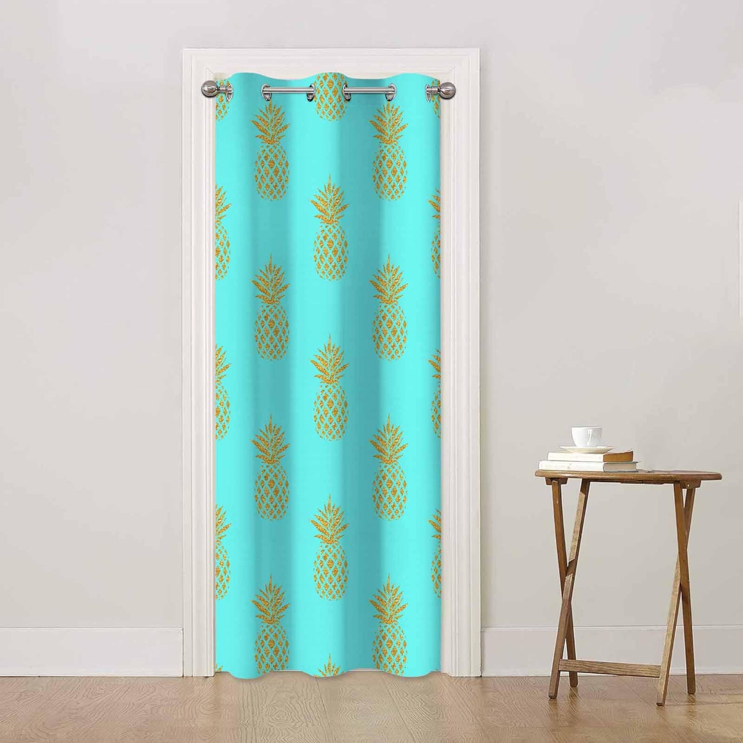 Haciadan Pineapple Door Curtain Tropical Fruit Gold Blue Doorway Blackout Curtain for Bedroom Living Room,34x80 Inch 1 Panel