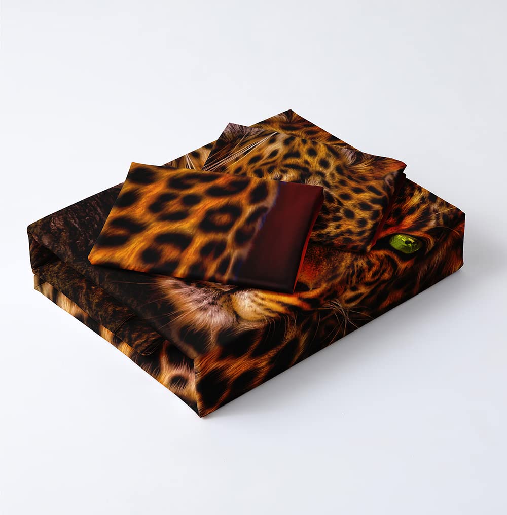 Holiyjog Cheetah Print Bedding Leopard Quilt Cover Sets Brown Linens Bed Pillow Shams King Size Animal Home Textile (King, 002)