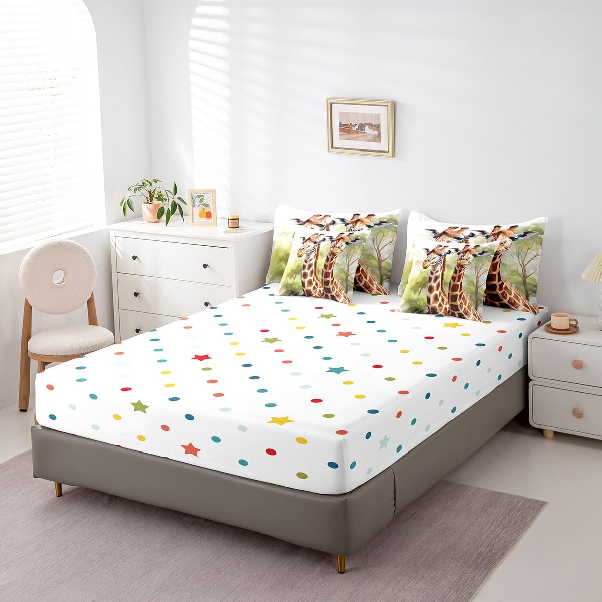 Erosebridal 7 Piece Giraffe Twin Comforter Set with Sheets,Cute Giraffe Bedding Set for Kids Girls Boys,Zoo Animal Print Bed Set,Wild Animals Safari Bed in a Bag with Fitted+Flat Sheet,Pillowcases