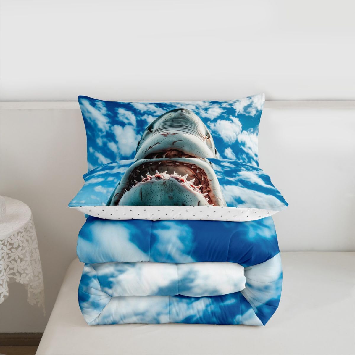 Feelyou Shark Bedding Set Soft for Boys Girls, Ocean Sea Animal Comforter Set Queen Size Sea Underwater World Duvet Quilt Microfiber Marine Theme Bedroom Decor 3 Pcs with 2 Pillow Cases