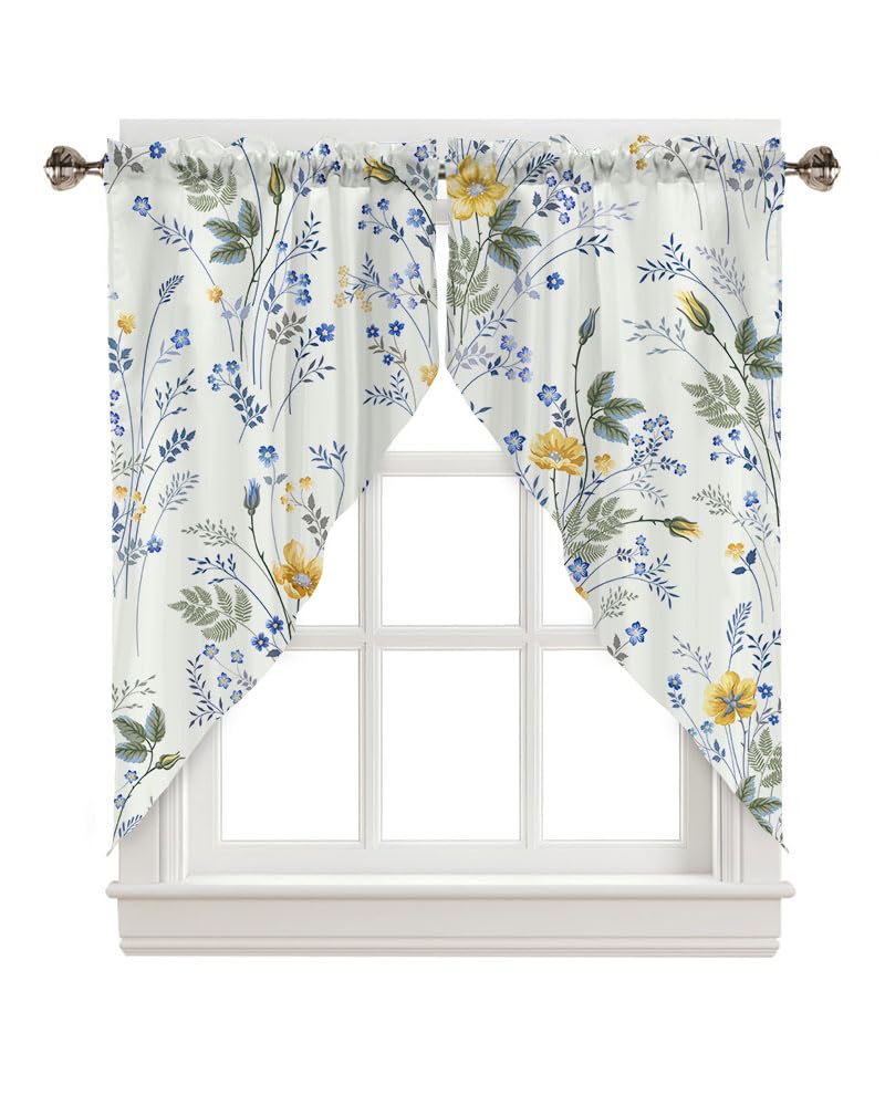 CAPSCEOLL Swag Valances Curtains Floral Leaves Rod Pocket Window Curtains for Kitchen & Bathroom, Farmhouse Decor - 2 Panels 29x36 Inches