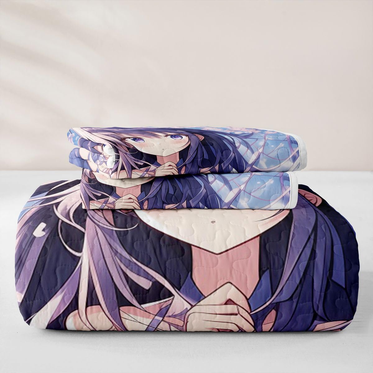 Erosebridal Japanese Girl Quilts Twin Size - Anime Gift Bedspread Coverlet Set, Cherry Blossoms Quilt Coverlets 2Pcs (Only 1 Pillowcase)