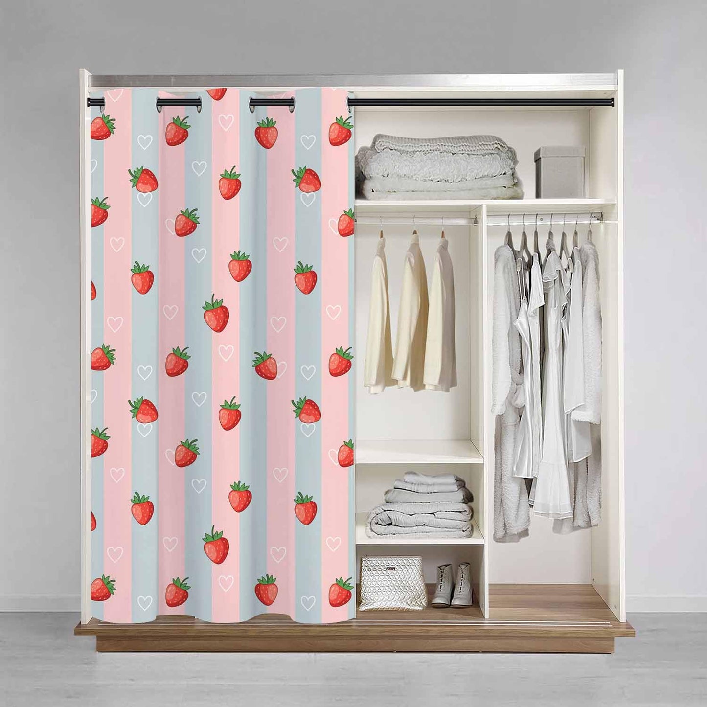 Haciadan Strawberry Doorway Curtains Pink Strawberry Fruit Summer 1 Panel 34" W X 80" L Door Drape for Kitchen Restaurant Bedroom Living Room