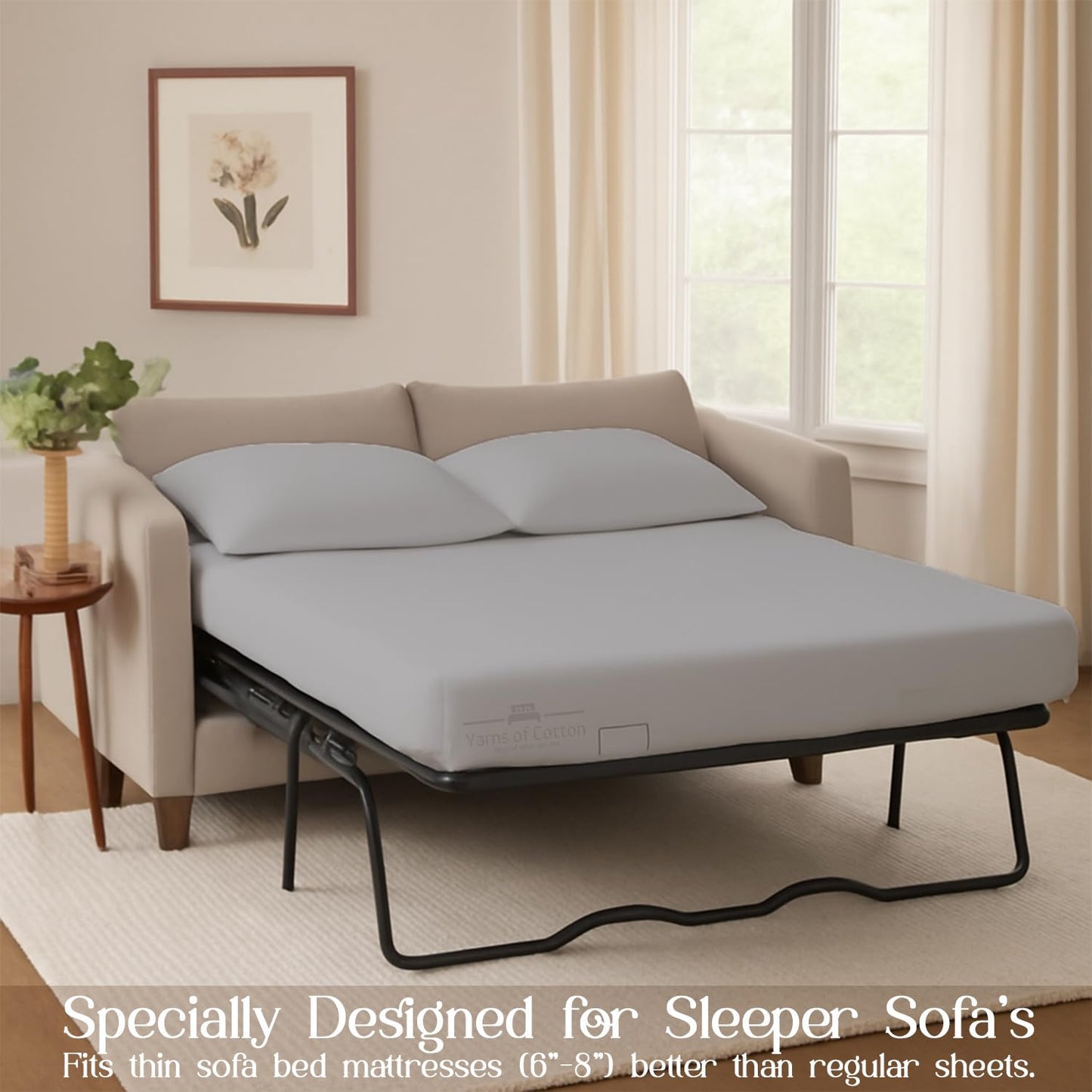Sleeper Sofa Bed Sheet, 100% Cotton 400 Thread Count, 4 Piece Set, Deep Pocket Fitted Sheet, Soft Wrinkle Free & Breathable, Luxury Hotel Quality, Fits Up to 6 Inch Mattress (Full, Silver Grey)