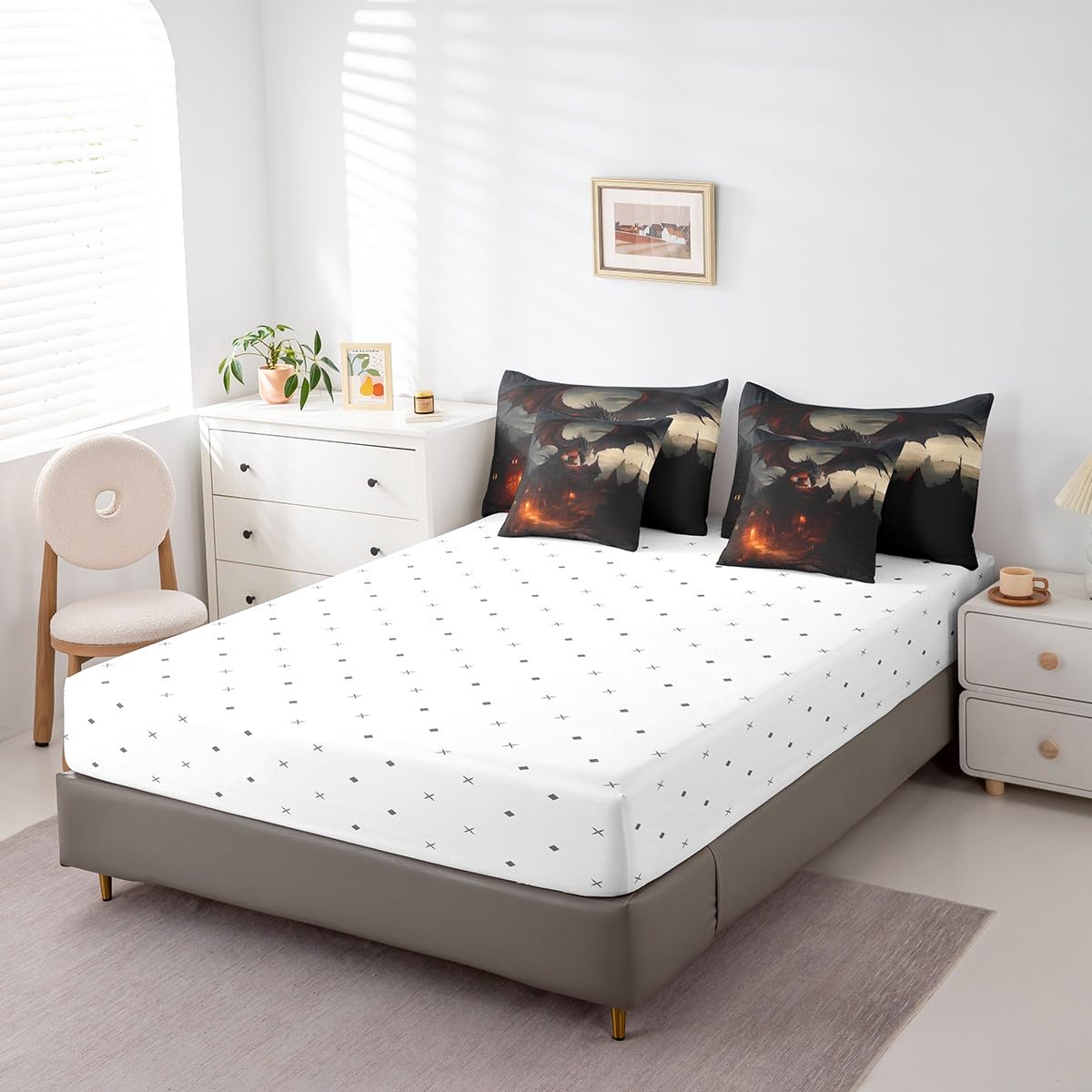 3D Dragon 7-Piece Bedding Set - Fierce Wildlife Queen Size - 1 Comforter, 1 Flat Sheet, 1 Fitted Sheet, 2 Pillowcases and 2 Pillow Shams