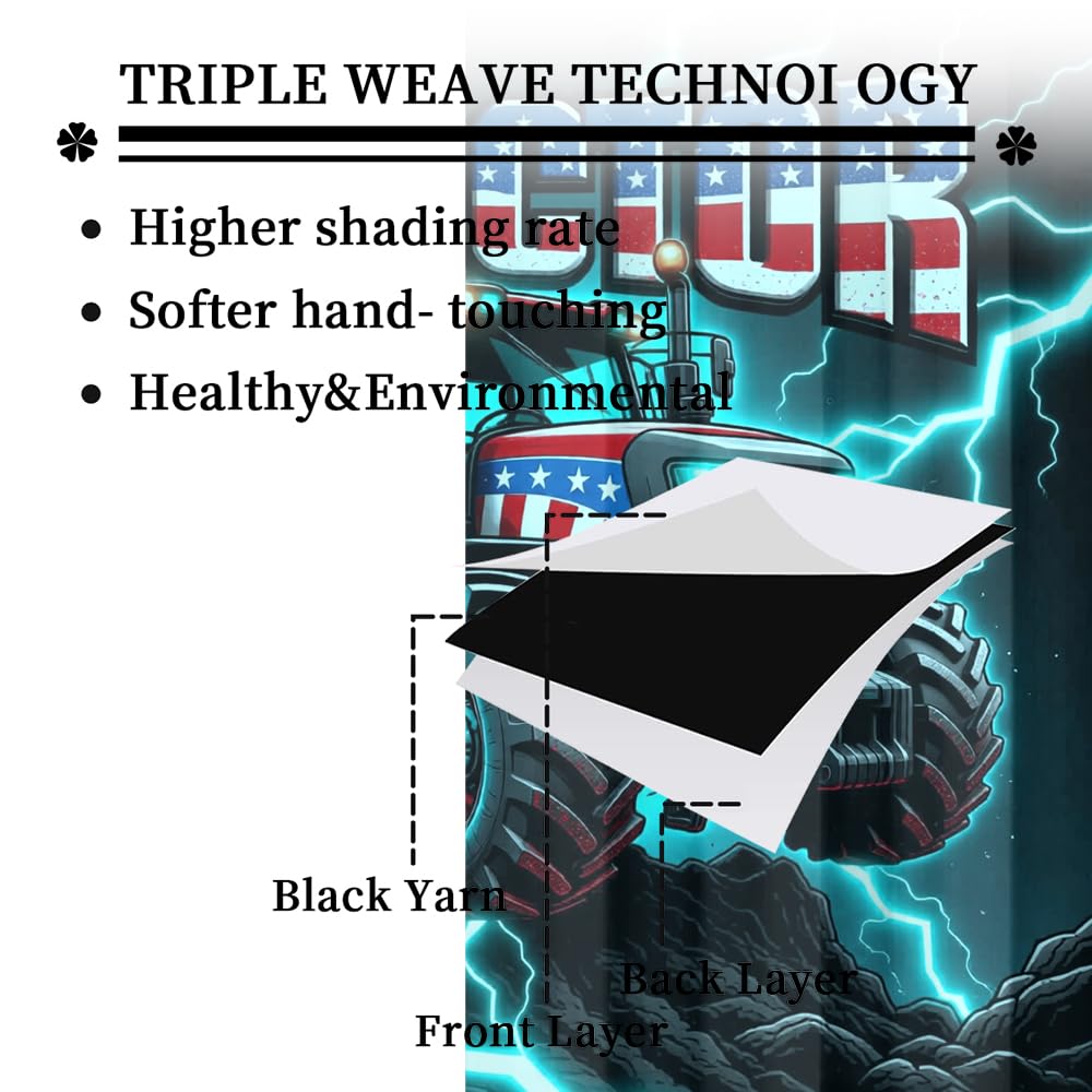 KuracleGH Cool Modern Tractor Curtains for Bedroom,Patriotic American Flag Room Darkening Blackout Window Treatment,Cartoon Sports Themed Truck Rod-Pocket Privacy Curtains,2pcs,Each 21“W x 45”L