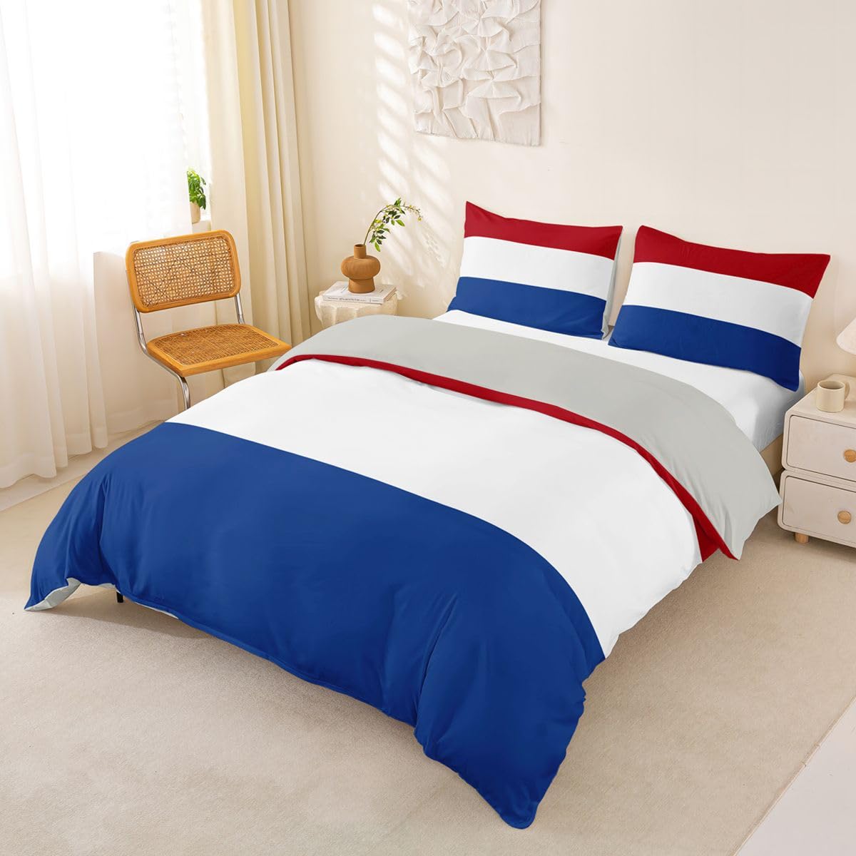 Feelyou Dutch Flag Duvet Cover Full Size Netherlands Comforter Cover for Boys Girls International Flag Bedding Set 3Pcs Soccer Sports Game Room Decor