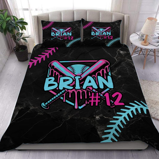 Personalized Baseball Ice Cream Drip Bedding Set with Name & Number, Sports Bed Set for Boys Bedroom Decor, Ultra-soft Lightweight for Teen Boys, Girls, and Sports Lovers (Baseball Ice Cream Drip #4)