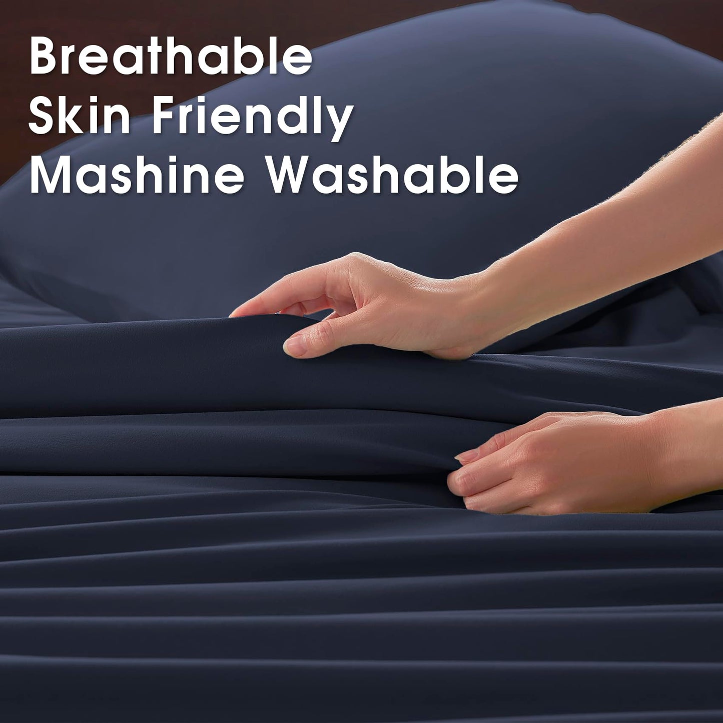 USXIBEI Queen Size 4 Piece Sheet Set - Comfy Breathable & Cooling Bed Sheets Set, Soft and Wrinkle Free, Deep Pockets, Easy & Secure Fit, Hotel Luxury Bedding - Oeko-Tex - Navy Blue
