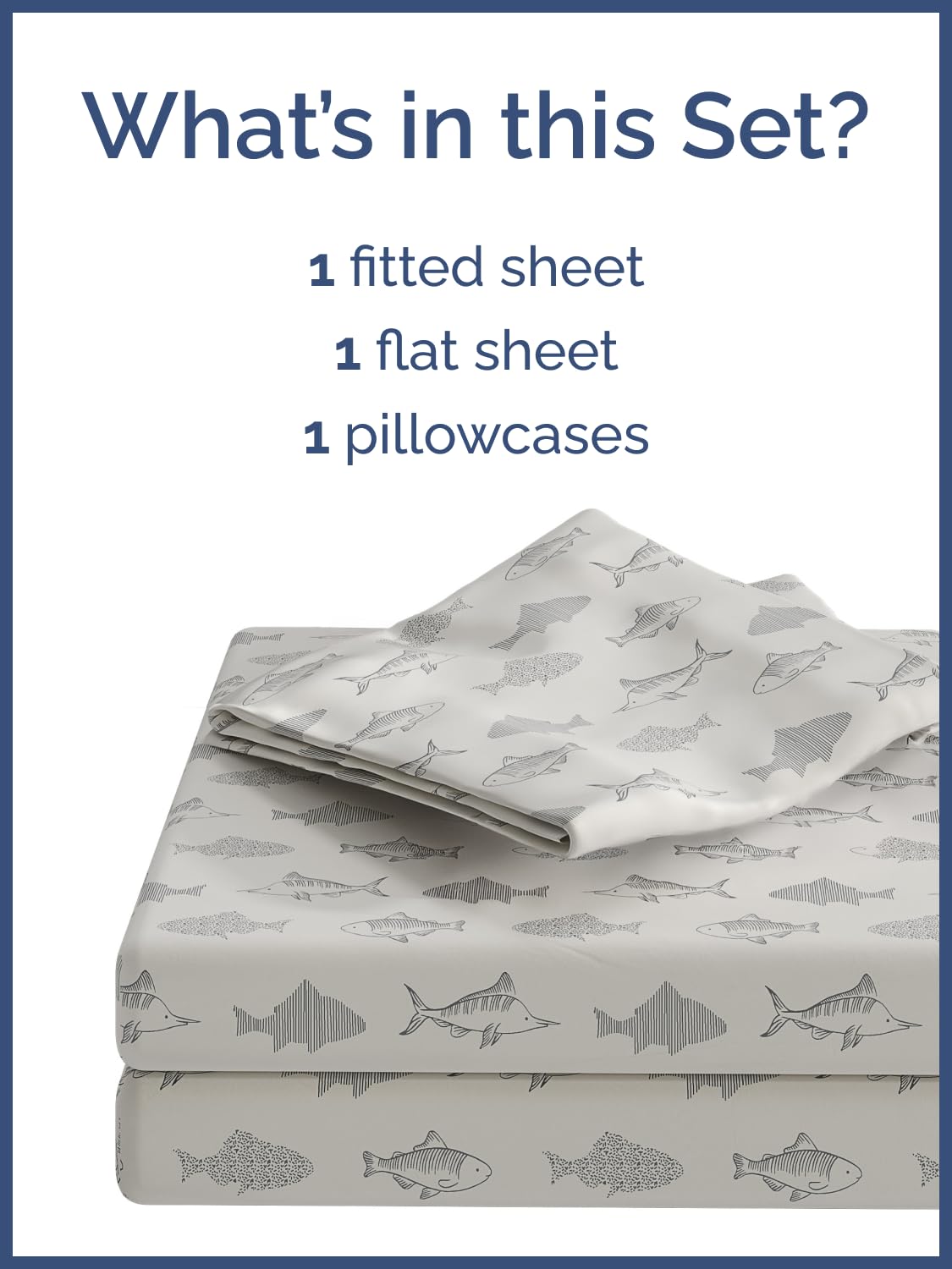 Kids Twin Size Bed Sheet Set - 3 Piece Kids Loft Bed Sheets - Fish Sea Animal Themed Bedding - Soft, Cute - Breathable and Machine Washable - Ocean Animal Bed Set for Boys, Girls, Teens and Toddlers