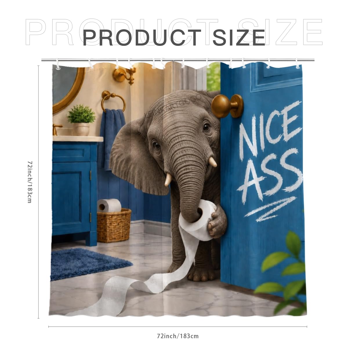 LFINKARTGOGO Funny Elephant Shower Curtain 72x72 with 12 Hooks Humor Pet Animal Print Waterproof Washable Polyester Bath Curtain for Home Hotel Decor