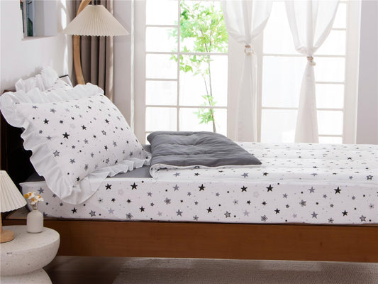 NTBED Star Printed Zipper Bedding Sets Twin for Kids Boys Lightweight Microfiber Black White Comforter Set with Fitted Sheet Pillow Covers