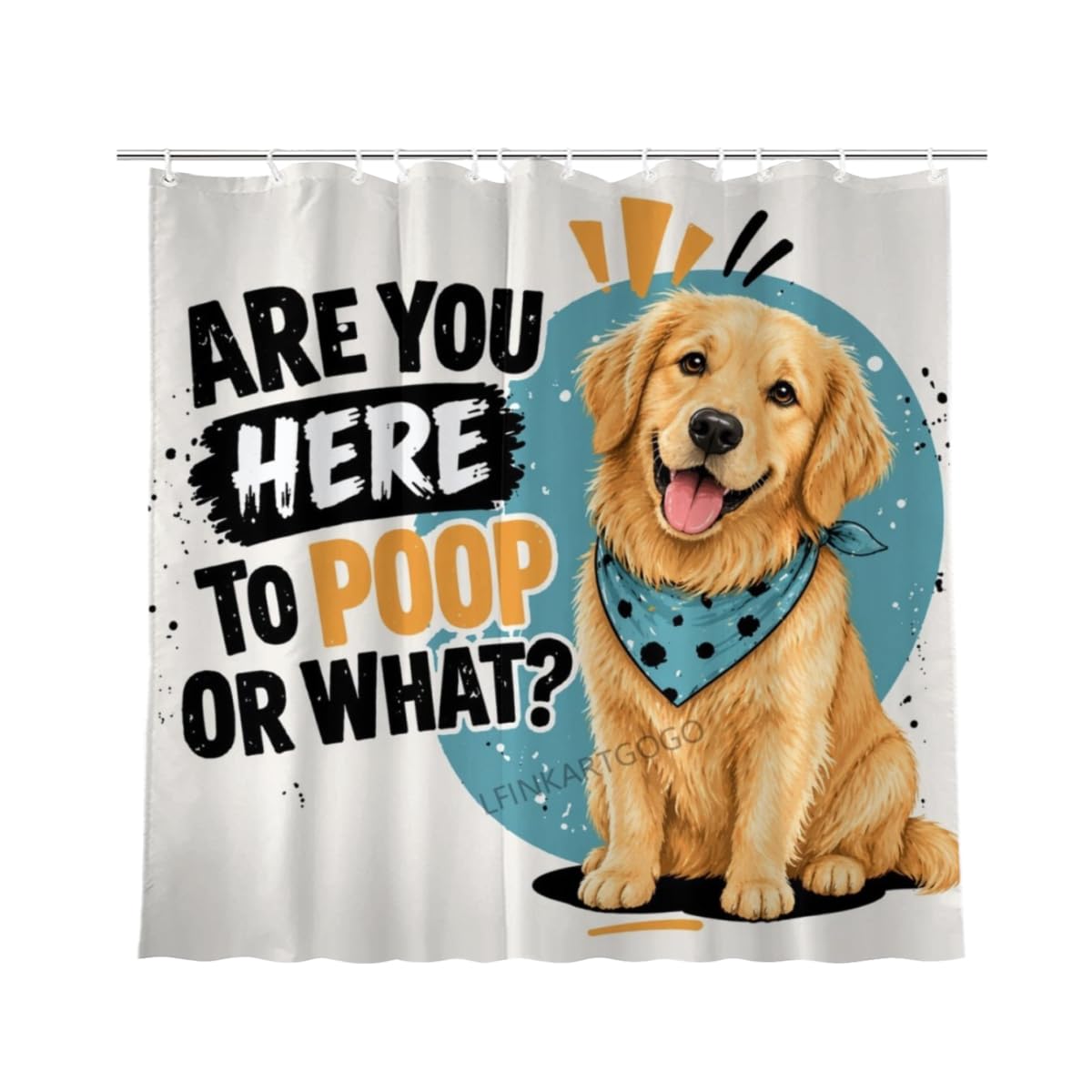 LFINKARTGOGO Funny Golden Retriever Shower Curtain 72x72 with 12 Hooks are You Here to Poop or What Waterproof Washable Polyester Bath Curtain for Home Hotel Decor