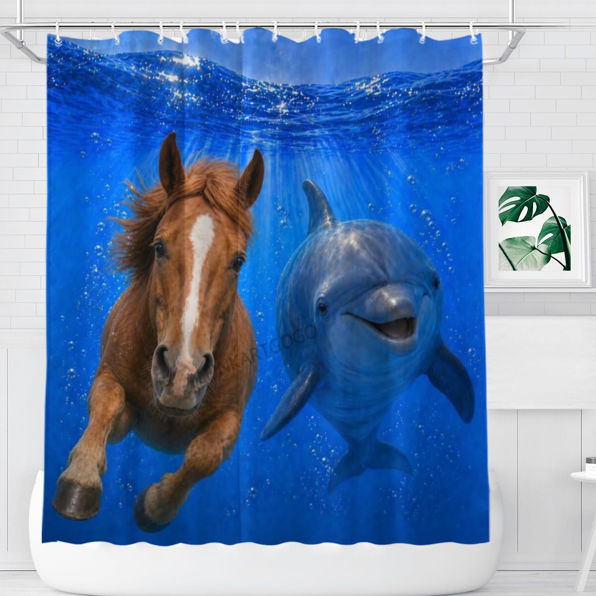 LFINKARTGOGO Ocean Horse Shower Curtain 72x72 with 12 Hooks Underwater Animal Dolphin Waterproof Washable Polyester Bath Curtain for Home Hotel Decor