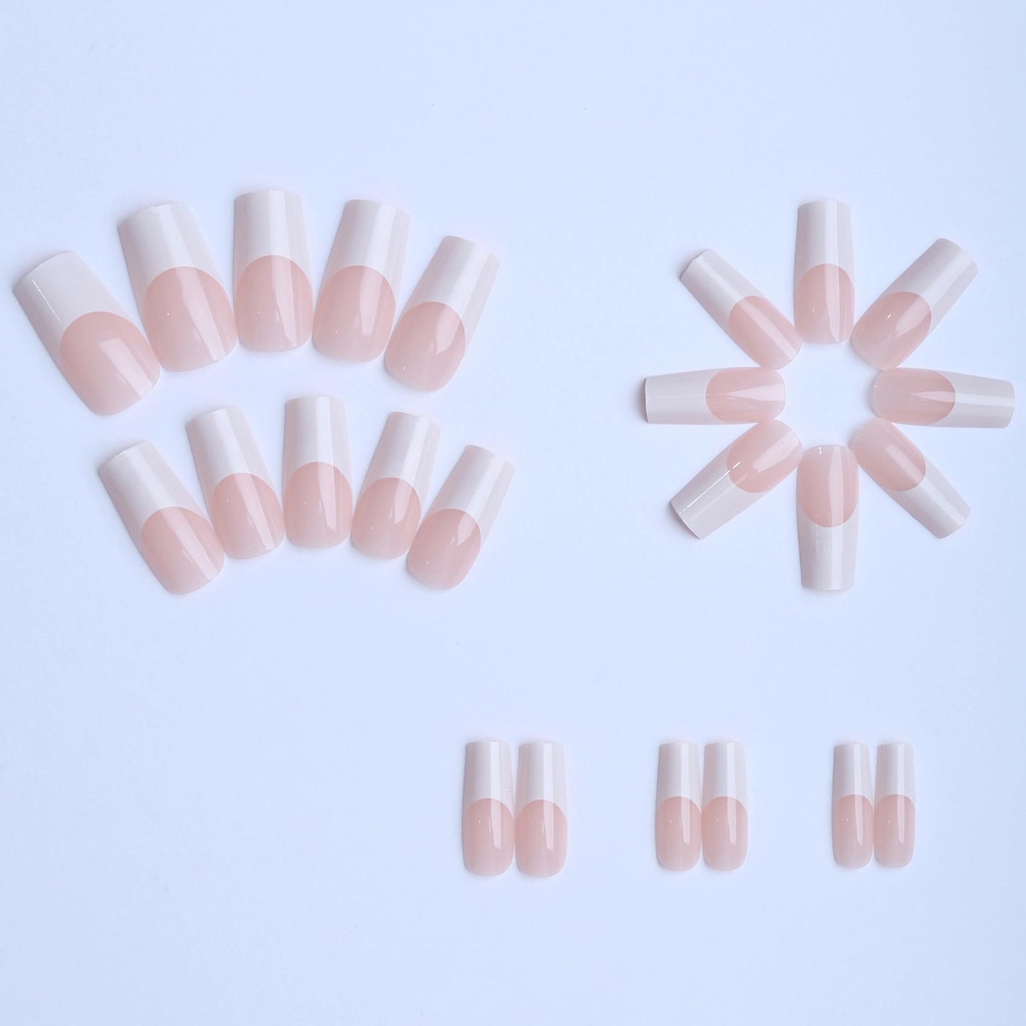 MERVF Press on Nails Long Square, White French Tip Fake Nails Stick ons Classic Acrylic Nail Solid Color Design Glossy 24pcs