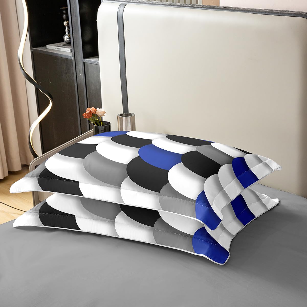 jejeloiu Kids Blue Black White Geometric Bedding Set Queen Size Abstract Art Duvet Cover 100% Cotton for Boys Girls Abstract Comforter Cover（No Comforter）