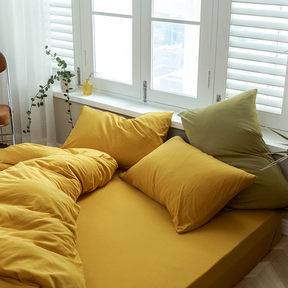 VM VOUGEMARKET Jersey Knit Cotton Bedding Duvet Cover Queen,Yellow T-Shirt Cotton Down Comforter Cover Set,Super Soft Men Women Modern Bedding Set-Queen,Gold