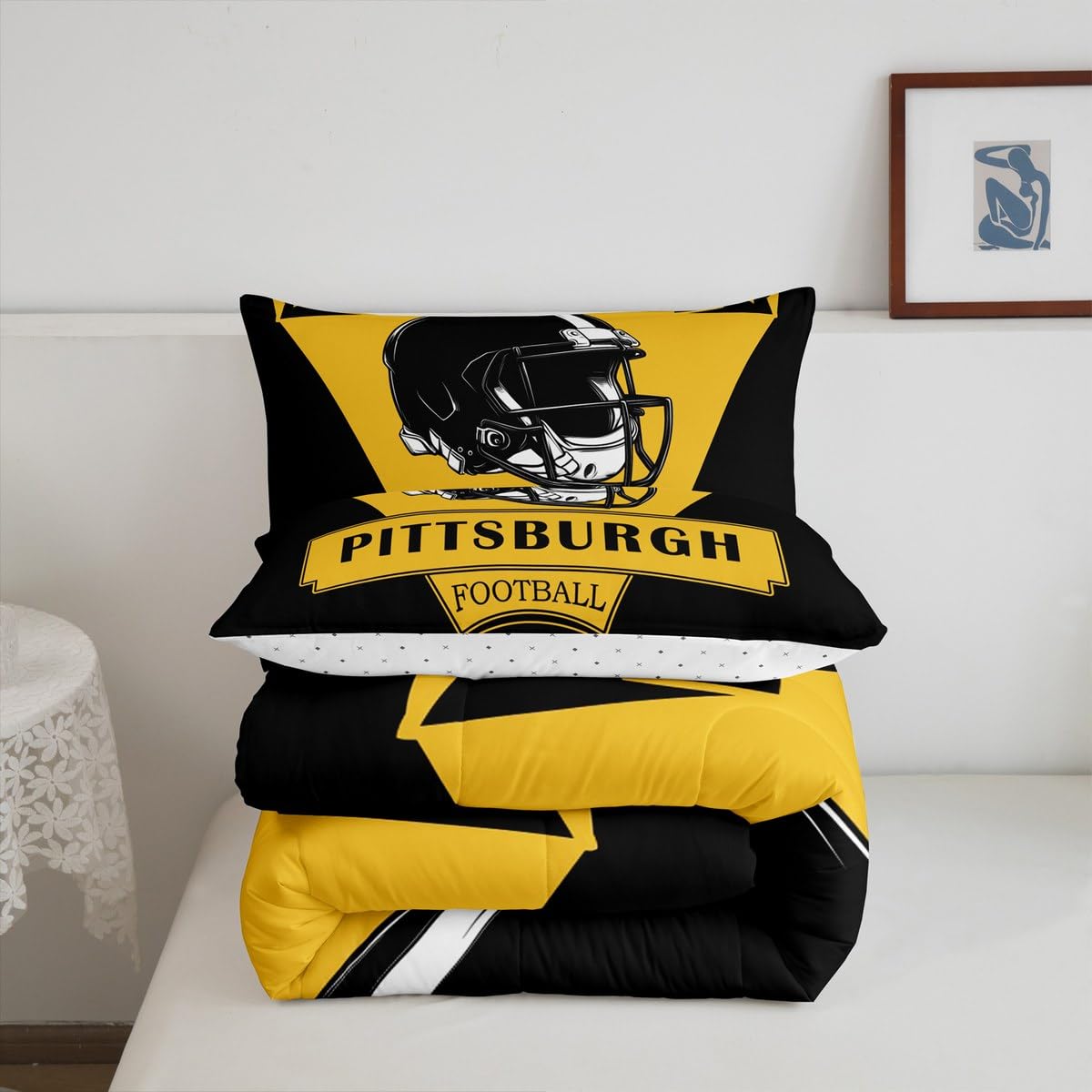 Feelyou Football Comforter Set,Pittsburgh Bedding Set Full Size,American Football City Comforter,Football Fans Gifts Bed Set