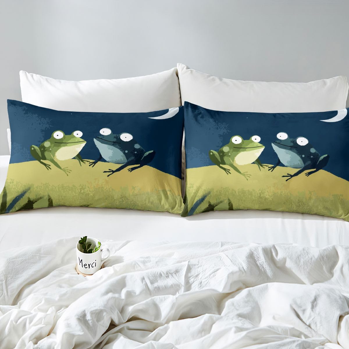 Erosebridal Frog Sheet Set Full | Hand Drawn Animals Bed Sheets for Kids Boys Girls Cartoon Wildlife Flat Fitted Sheet Night Starry Sky Sheets 3 Pcs