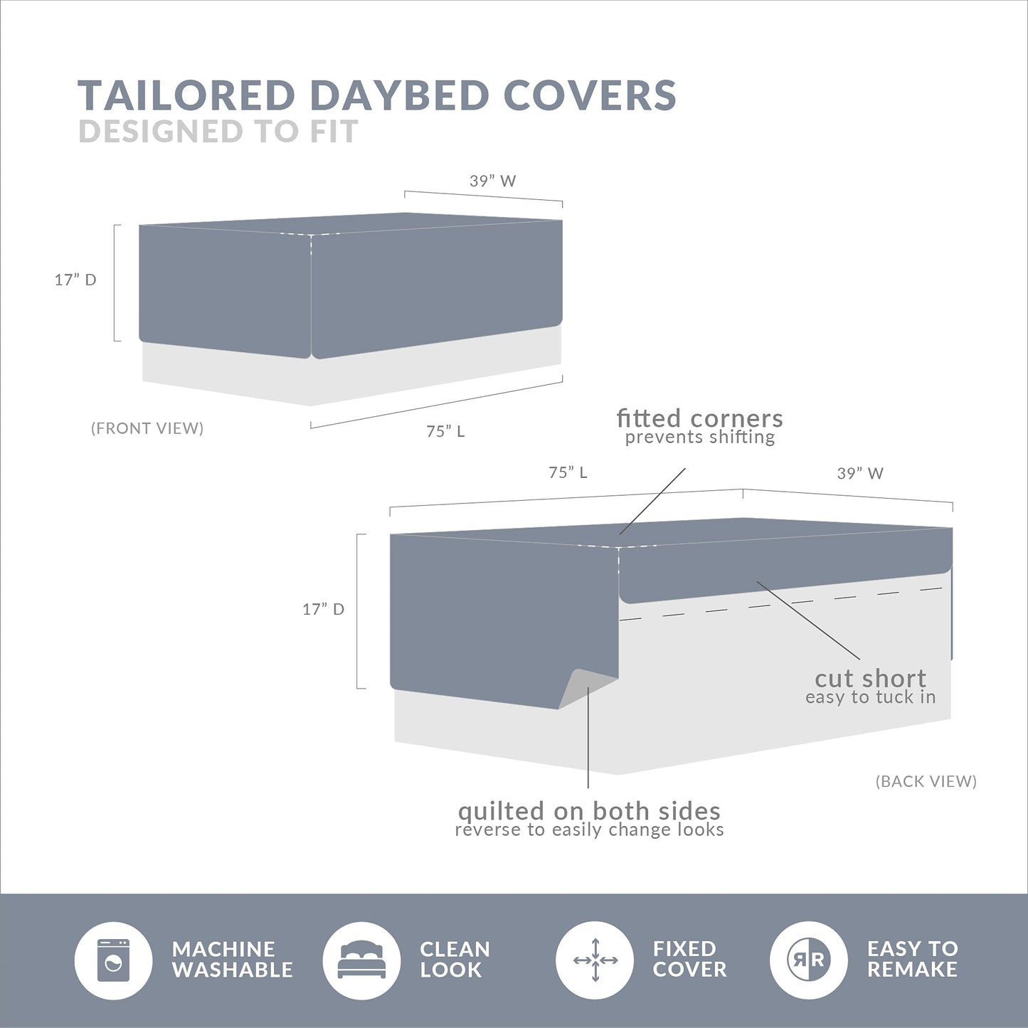 Madison Park Daybed Cover Set - Double Sided Quilting Casual Design, All Season Bedding with Bedskirt, Matching Shams, Decorative Pillow, 75"x39", Diamond Aqua 6 Piece