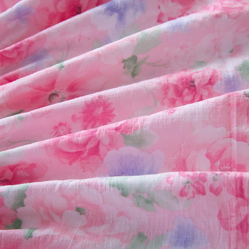 NATURETY Bedding Fitted Sheet with Deep Pocket,Cars Printed Fabric Bed Sheets(Pink Flower,Queen)
