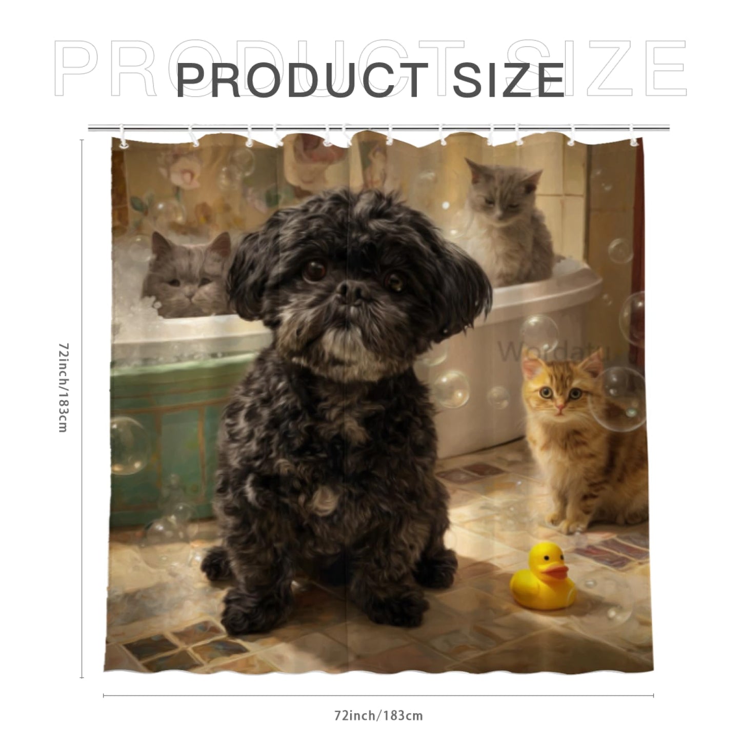 Wordatu Black Shih Tzu Shower Curtain Bathroom Set 72X72 Inches Funny Cat Lovely Animals in Bathtub for Boys Bath Farmhouse Art Home Decor Fabric 12 Hooks