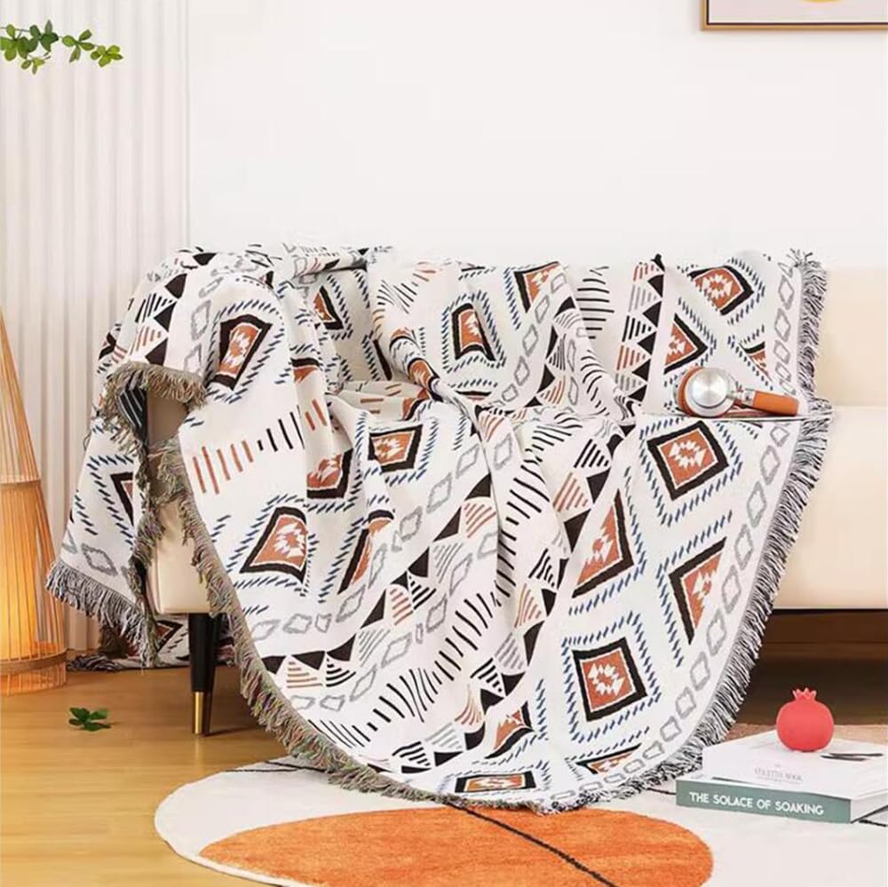 Lqprom Boho Throw Blankets Knit Bed Blankets with Tassel Aztec Western Throws Cover Farmhouse Decor for All Season Sofa Couch Chair Outdoor Camping Picnic Tent Beach Car Traveling 63"x87"
