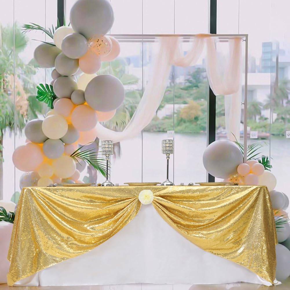 Eternal Beauty Gold Sequin Tablecloth, 50x78-Inch Rectangle Glitter Table Cloth for Mother's Day Birthday Party Wedding Decoration