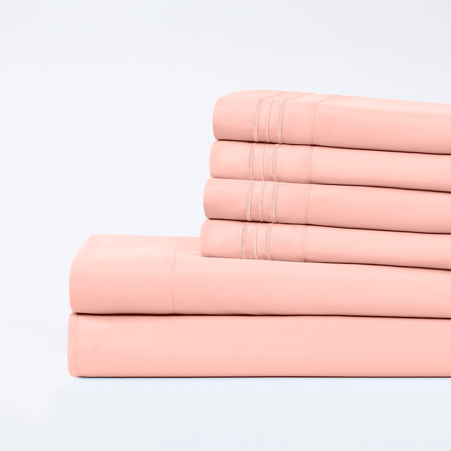 Modern Threads 6-Piece Bed Sheet Set - Deep Pocket, Soft Brushed Microfiber Sheets, Cool & Breathable for Mattress Up to 21 Inches, Includes 4 Pillowcases, Flat & Fitted Sheets, Cloud Pink Queen