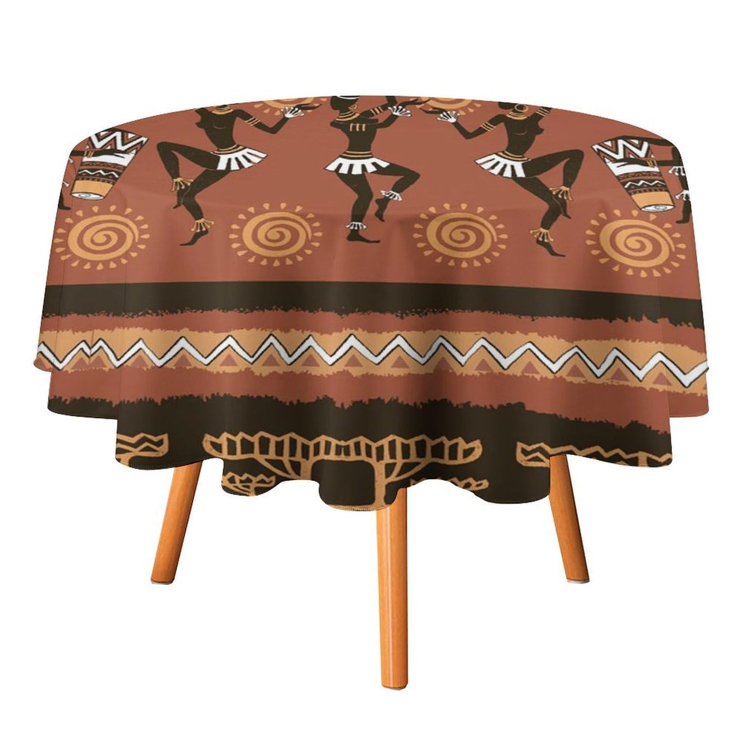 YSWOW African Woman Tablecloth, Traditional Tribe Ethnic Dancer Art Printed Print Stain Washable Table Resistant for Kitchen Dinning Outdoor Picnic Party Round 36x36in