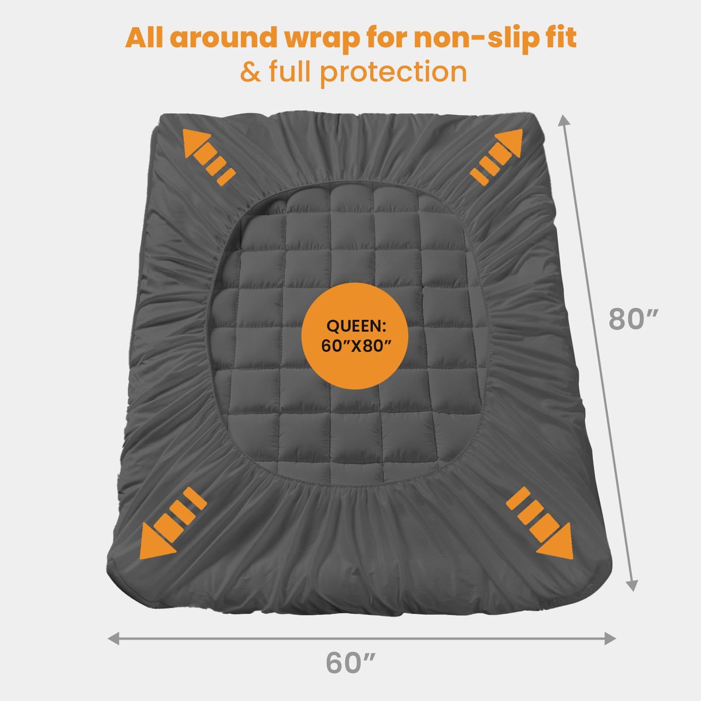 MATBEBY Queen Size Mattress Pad - Cooling Breathable Mattress Topper, Quilted Fitted Mattress Protector, Pillow Top Mattress Cover with 8-21" Deep Pocket, Machine Washable, Dark Grey, 60x80 Inches
