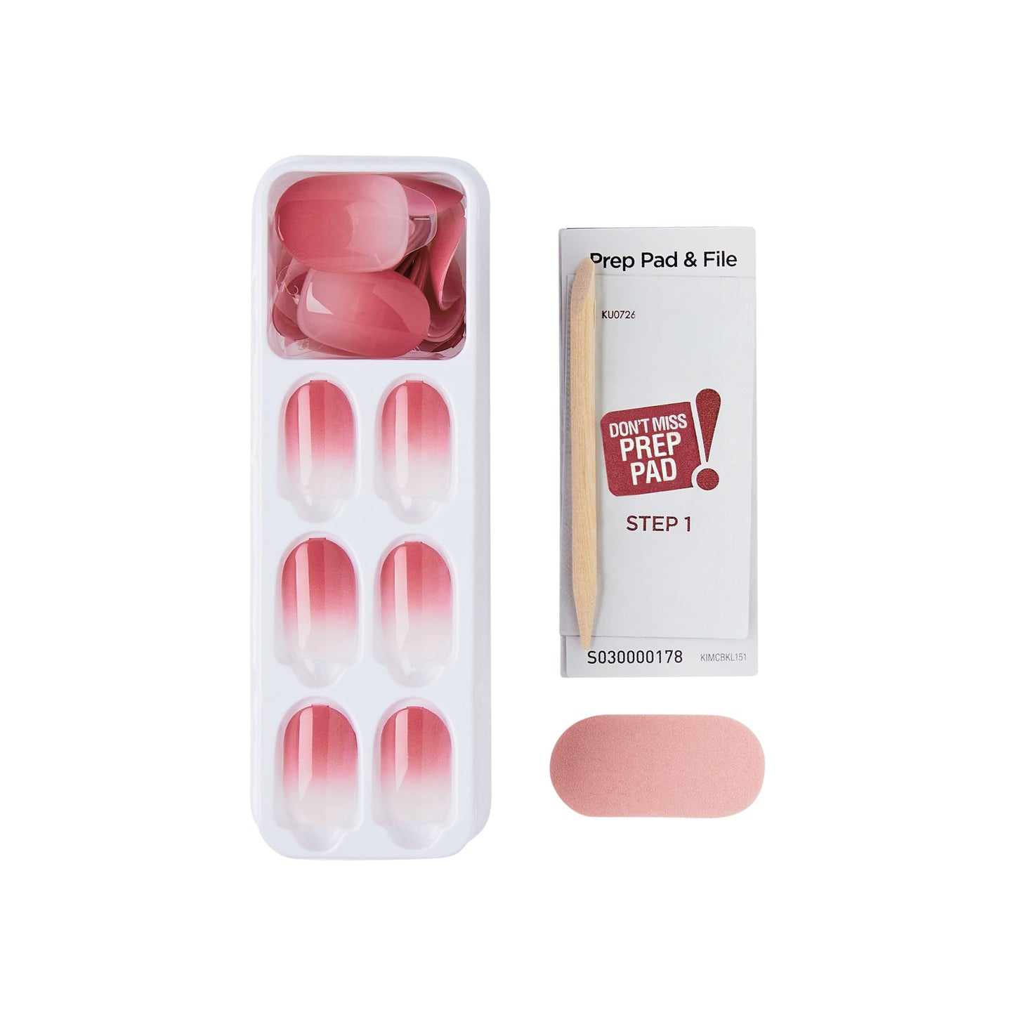 Impress Color Ombre Press On Nails, 'Beat The Heat', Pink, Short Oval, PureFit Technology, Patented Super Hold Adhesive, Chip Proof, Smudge Proof, Mini Nail File, Manicure Stick & 30 Fake Nails