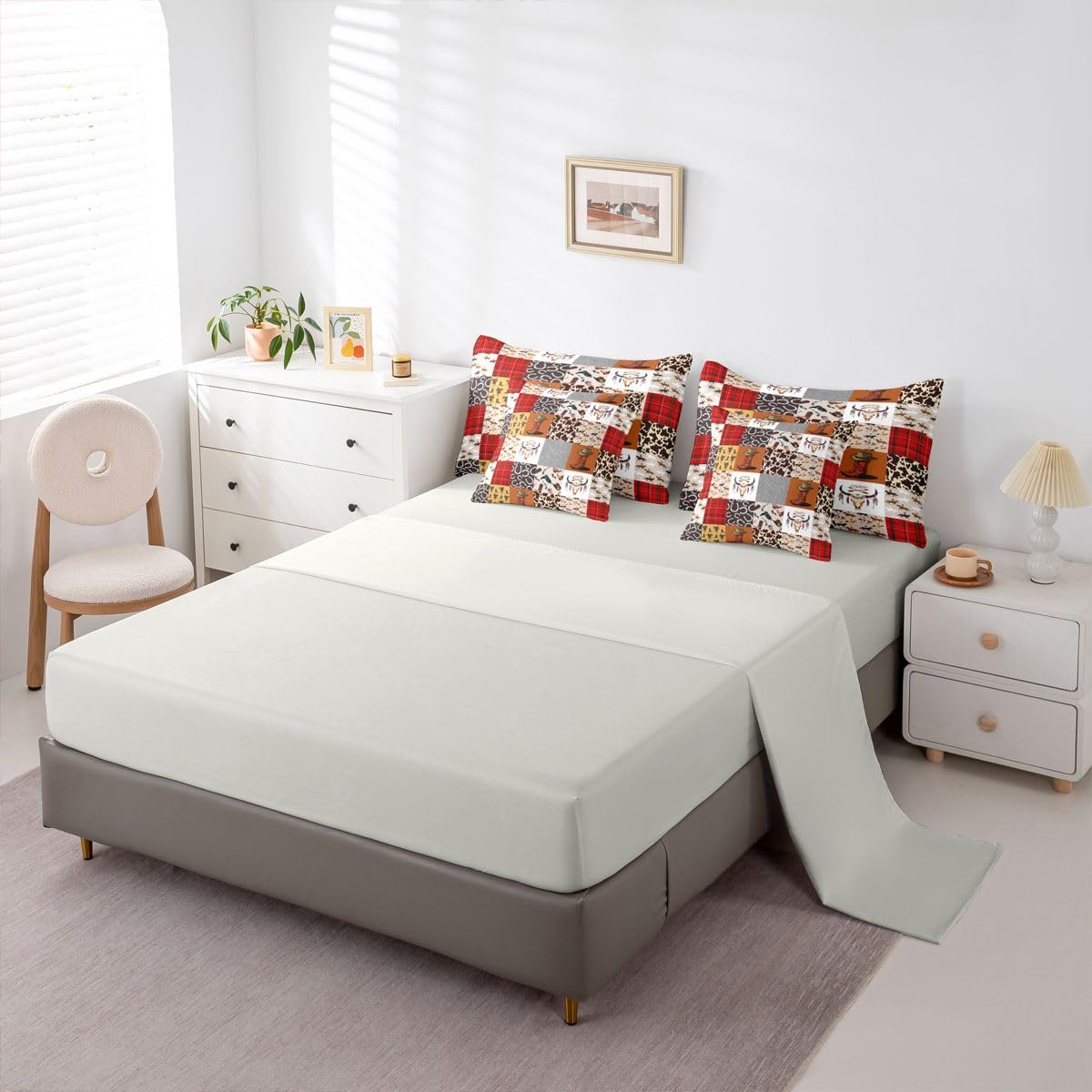 Country Western Comforter Set 7 Piece Bed in a Bag Twin | Cowboy Boots Hat Rustic Bedding Sets Horse Decor Cowboys Comforter and Sheet Set, Farmhouse Cowhide Longhorn Skull Bed Sets,Red Brown