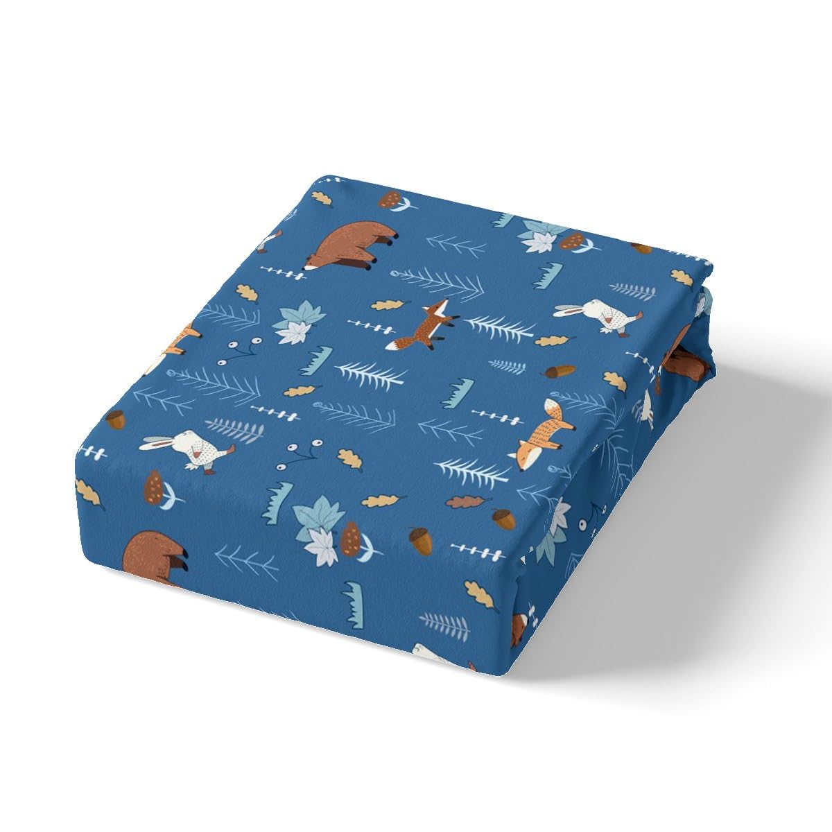 Homewish Bear Fitted Sheet Twin Size,Navy Cartoon Animals Bedding Set Kids Cute Fox Rabbit Bed Sheet 2Pcs for Girls Boys Bedroom Decor,Pine Tree Jungle Adventure Style Deep Pocket Sheet,1 Pillowcase
