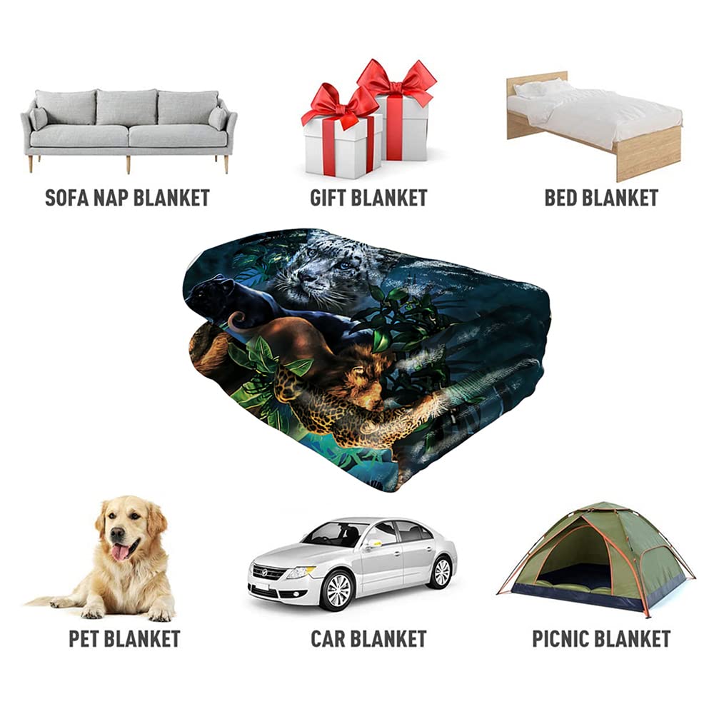 HommomH Wild Animals Blanket 50” x 80”, Big Cats Theme Tiger Leopard Lion Panther Print, Soft Cozy Fleece Throw Blankets for Couch Sofa Bed