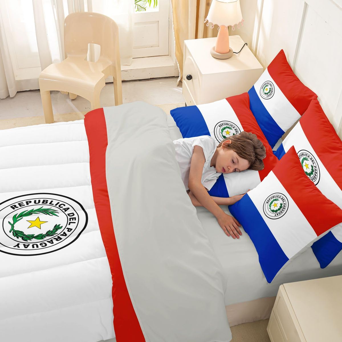 Feelyou Paraguayan Flag Comforter Set King Size 7 Pieces Paraguay Bedding Set for Kids Boys Girls World Countries Bed in a Bag with Sheets Bedroom Decor All Season Quilted Breathable Soft Lightweight