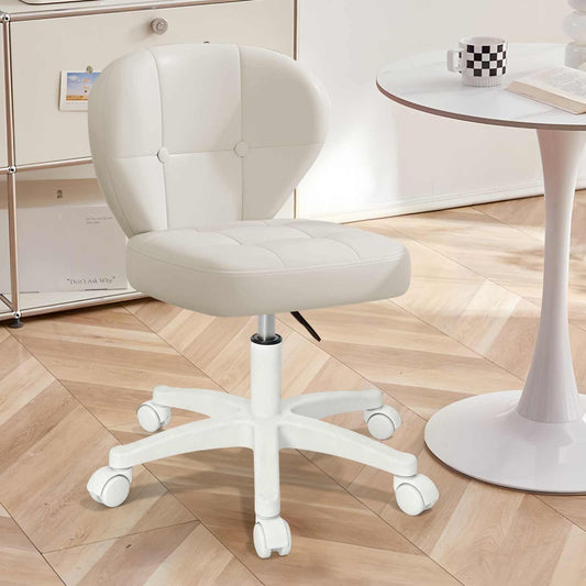 Timbertouch Small Office Chair with Lumbar Support, PU Leather Armless Swivel Desk Chair Adjustable Height, Compact Rolling Chair for Home Office, Bedroom, Study 1White