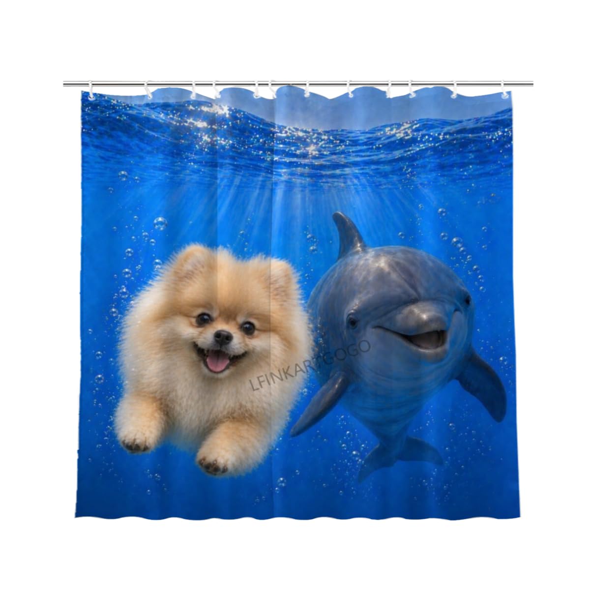 LFINKARTGOGO Ocean Pomeranian Shower Curtain 72x72 with 12 Hooks Underwater Animal Dolphin Waterproof Washable Polyester Bath Curtain for Home Hotel Decor